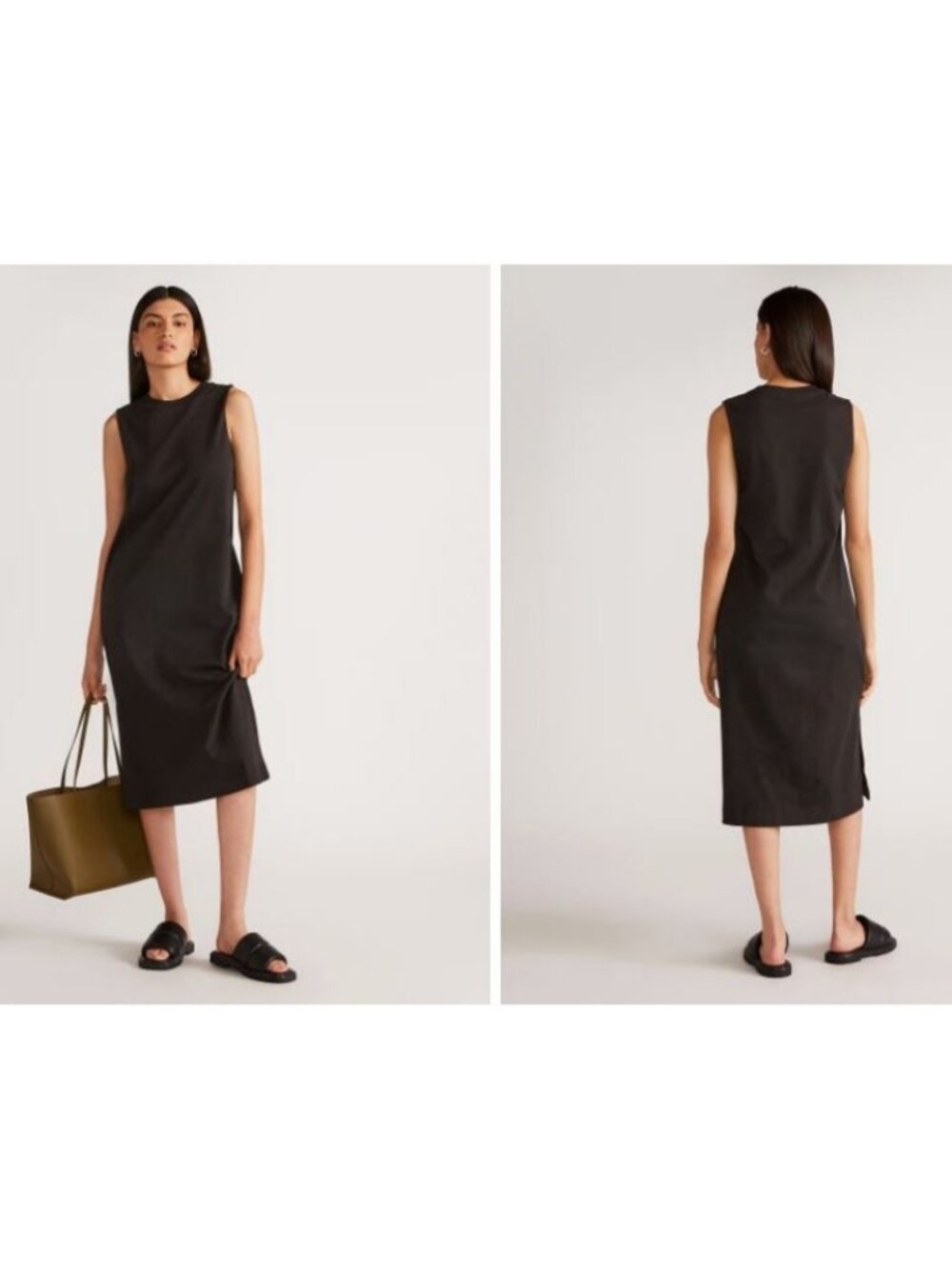 Everlane The Organic Cotton Weekend Midi Sleeveless Tank Dress Black Size XL NWT